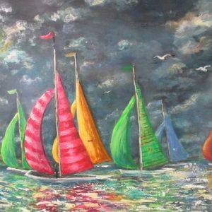 Sailboats in the moonlight