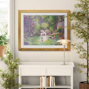 Living room cabinet surrounded by plants