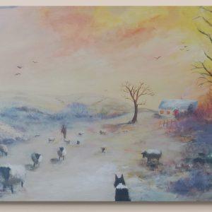 Living room with a leather chair and ceramic vases