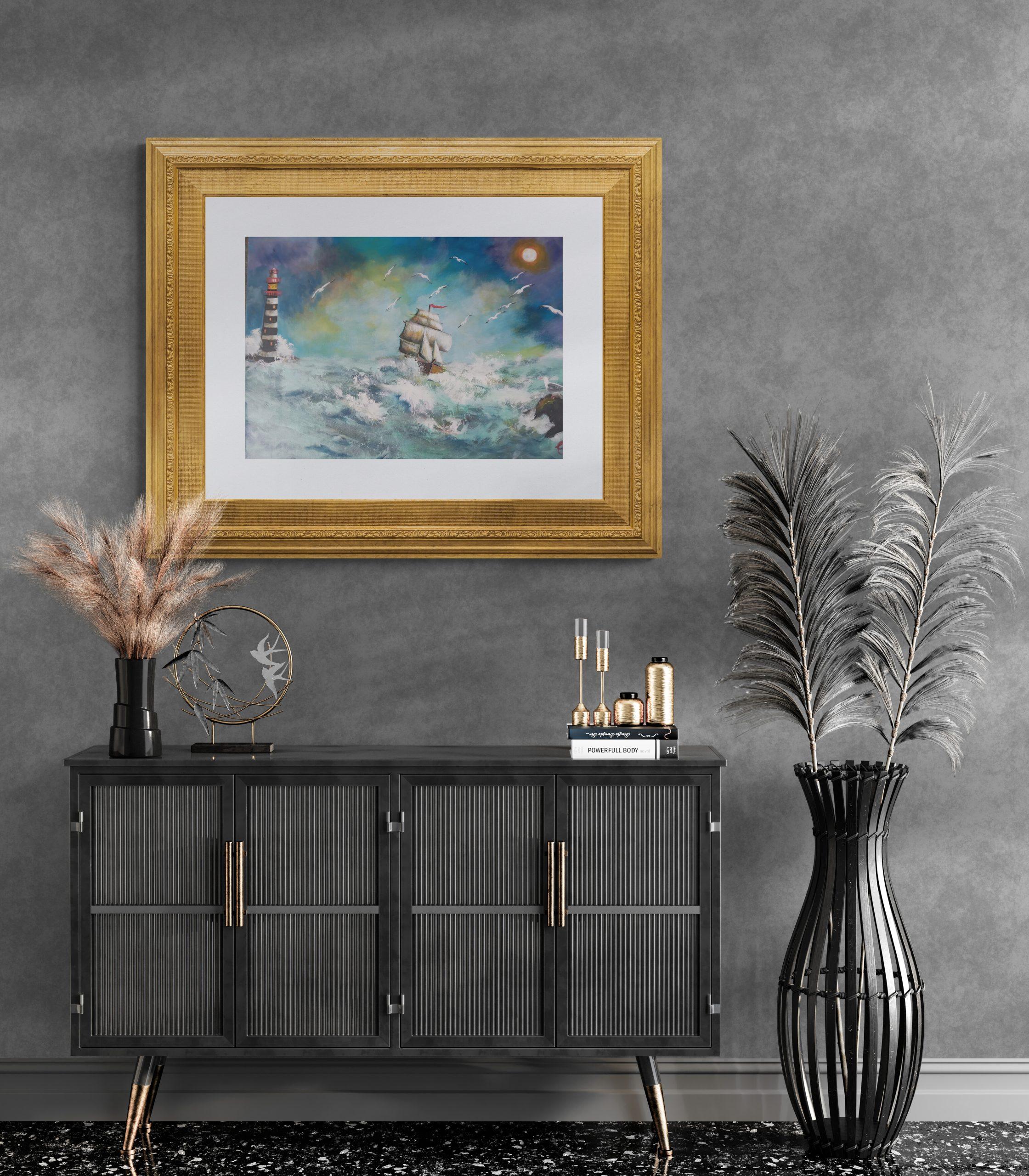 Hallway with black wooden cabinet