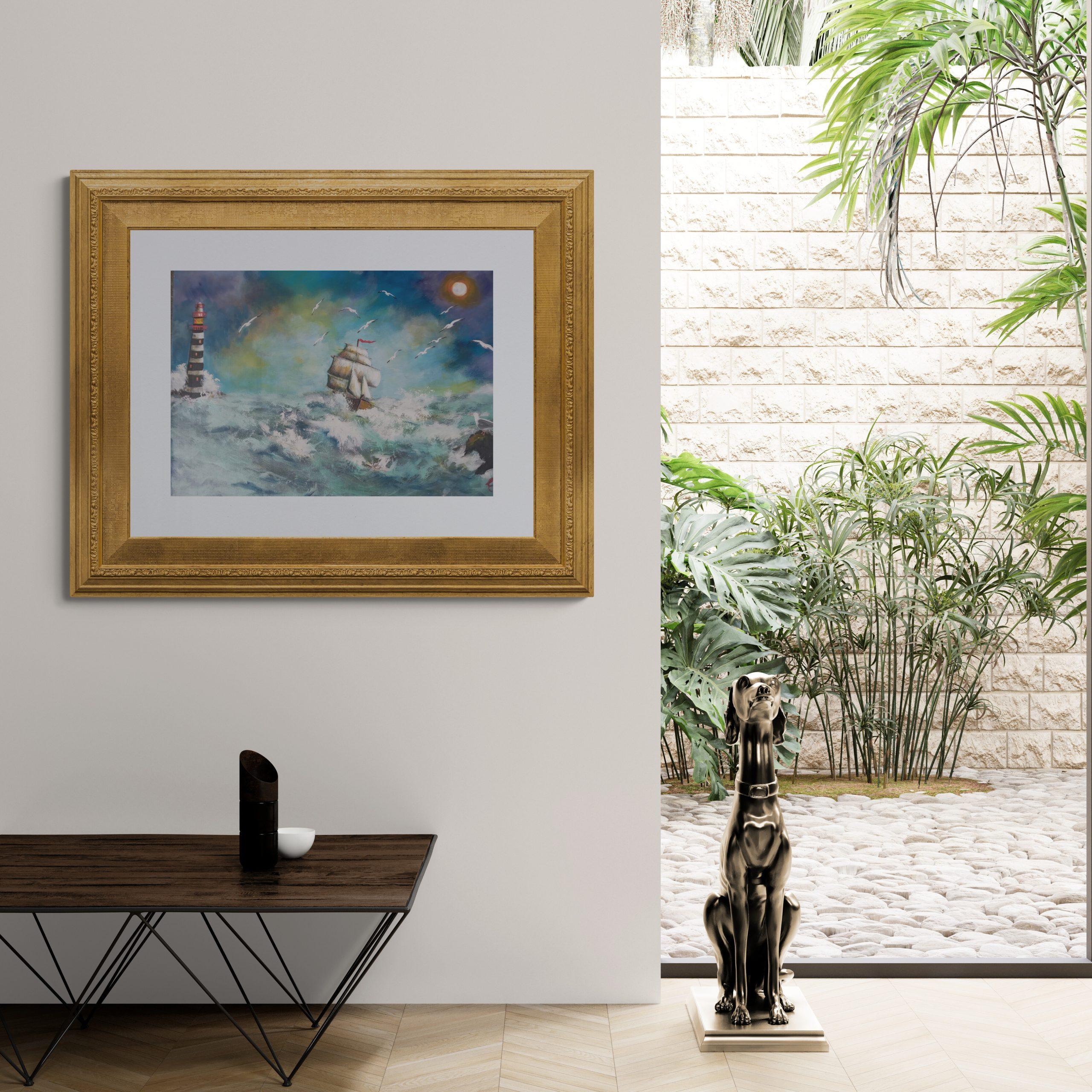 Modern interior with table and dog statue (4)
